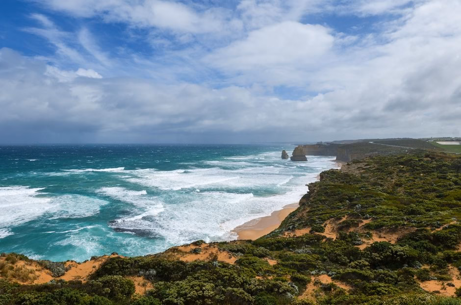 Breathtaking view of the dramatic coastline along Australia's famous Great Ocean Road.